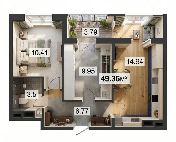 2-комн., 49.36 м²